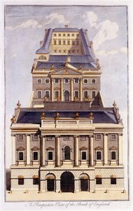 Vista en perspectiva del Banco de Inglaterra, finales del siglo XVIII de B. Cole